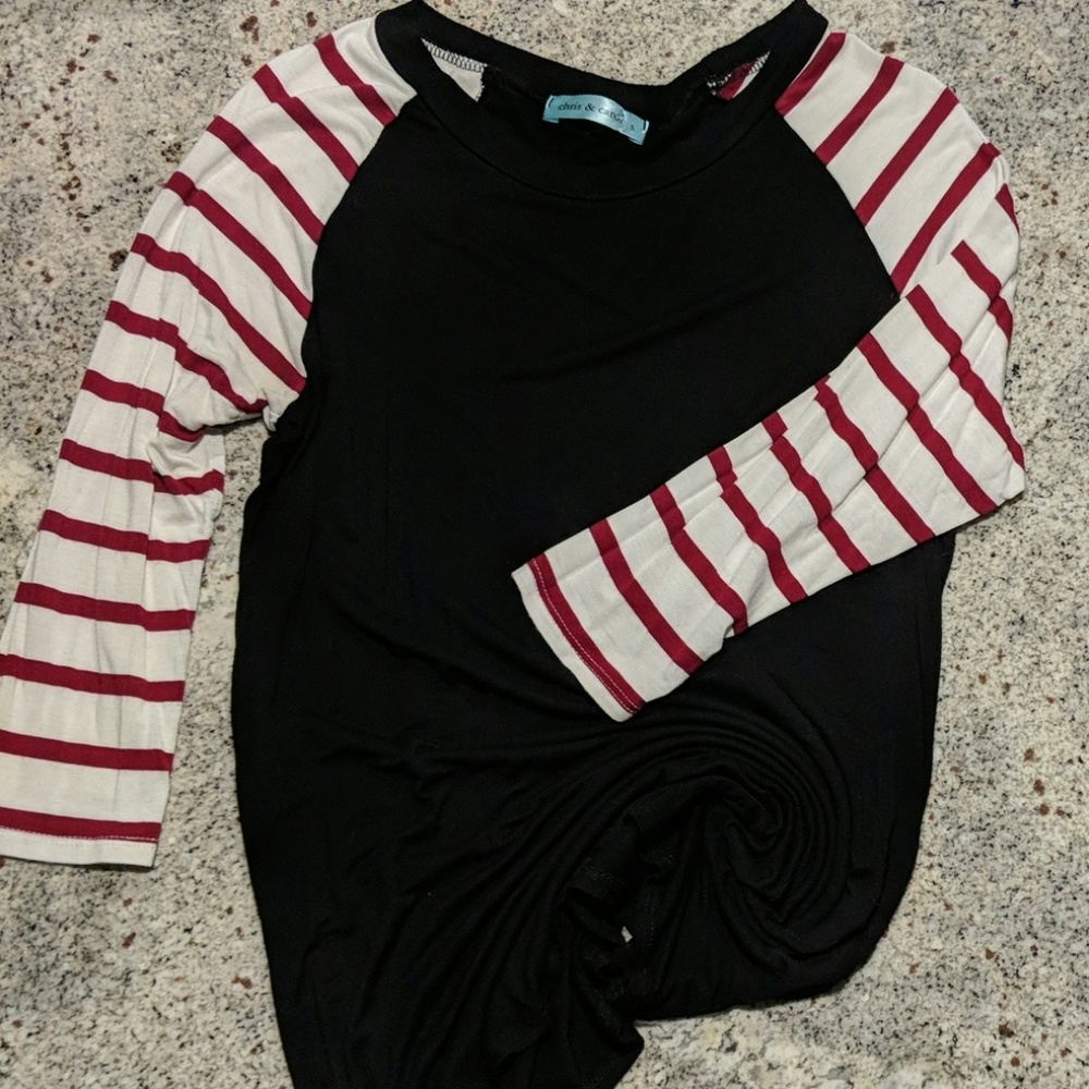 Red/white stripe with black 3/4 Sleeve Blouse